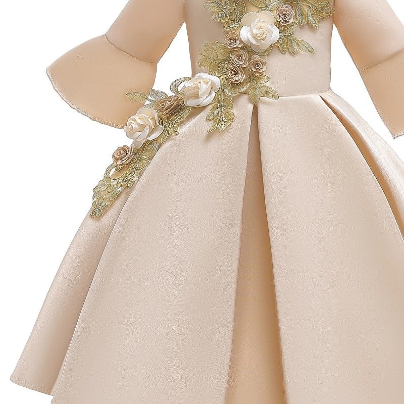 Copii Fete Rochie de petrecere Floral Lungime Manșon 3/4 Oficial Performanță Nuntă Nodul cravatei Modă Adorabil Bumbac Midi Rochie de petrecere Rochie cu broderie florală Rochie de Fata de Flori Var 2025 - €28.29 –P3