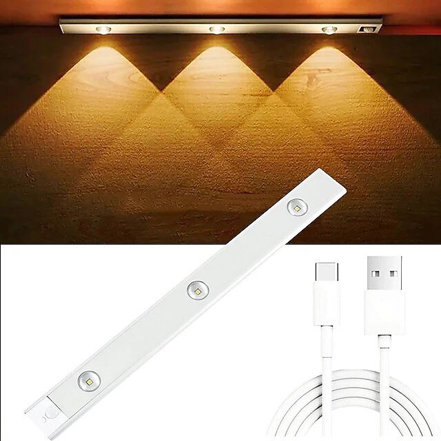 lumină de noapte cu led senzor de mișcare automată lumină led reîncărcabilă prin usb 3 culori reglare 20/30/40 cm 2/3 led pentru dulap de bucătărie iluminat canal scară 2025 - $19.99 –P4