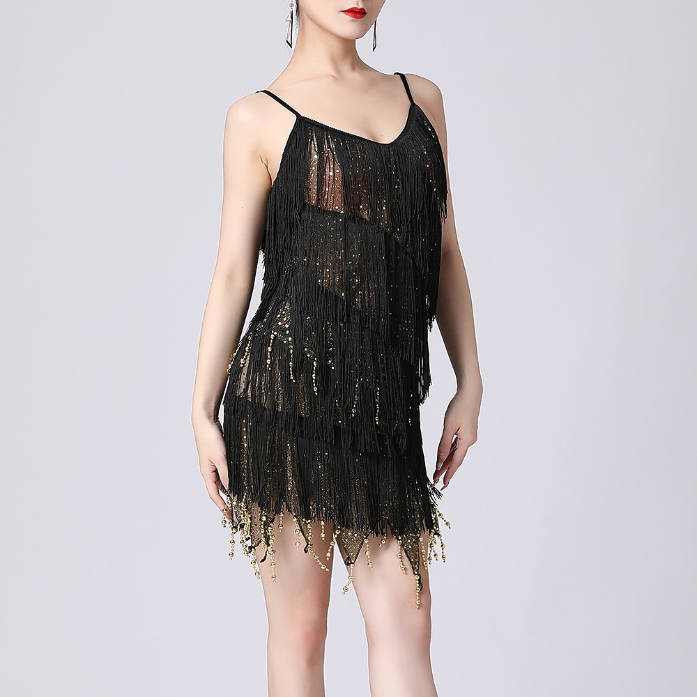Baile Latino Vestido Borla Color Puro Corte Mujer Rendimiento Entrenamiento Sin Mangas Cintura Alta Poliéster 2026 - $50.99 –P6