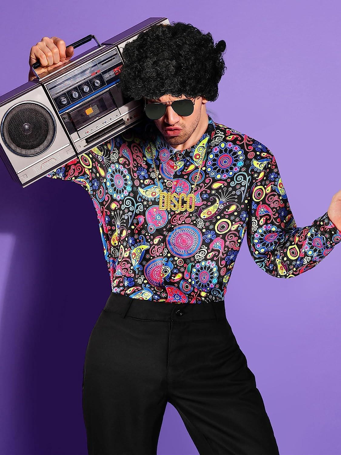 2026年 男性用 レトリ／ヴィンテージ ヒッピー 1970年代 コスチュームアクセサリーセット ブラウス / シャツ コスプレウィッグ  のために  ハロウィーン マスカレード  コレクション – $43.99 –P1