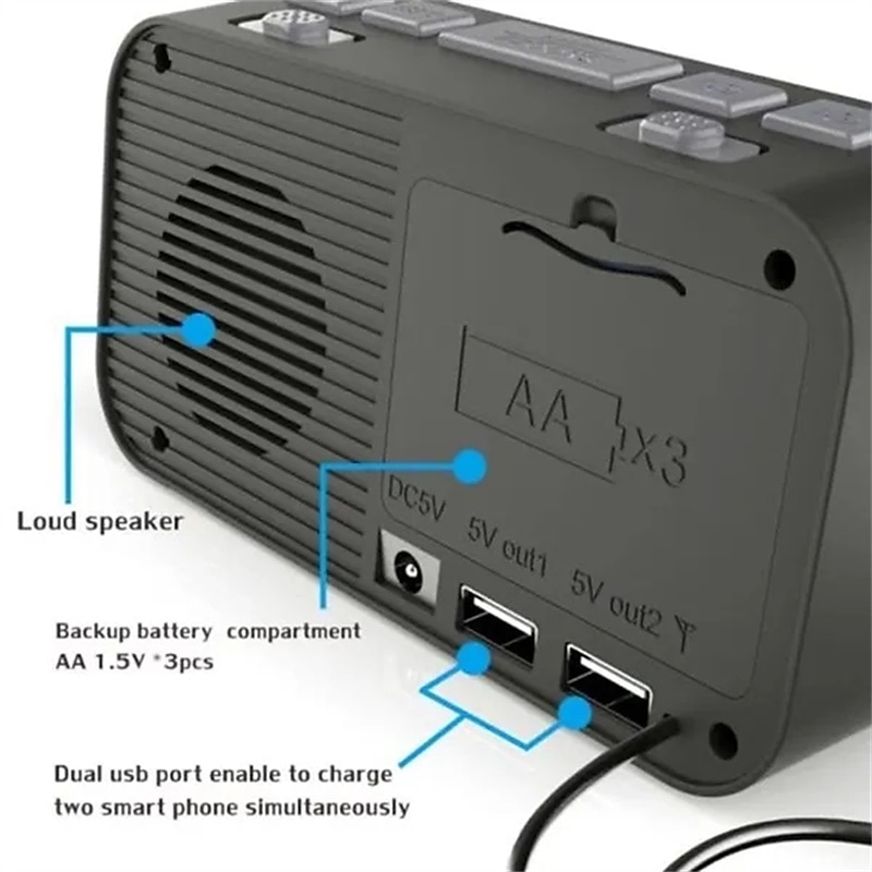 Digital Alarm Clock DAB/FM Radio Backup Dual Alarm Settings Jumbo Screen Display Electronic Desktop Clock with Snooze Function 2025 - $61.99 –P4