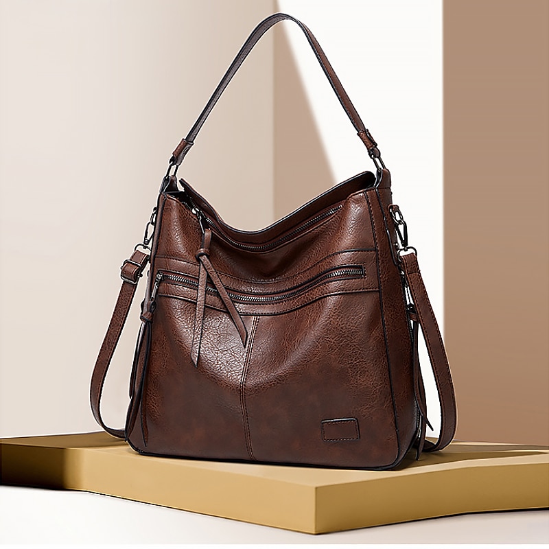 Dam Crossbody-väska Tote Axelväska Hoboväska PU läder Utomhus Dagligen Helgdag Dragkedja Stor kapacitet Vattentät Hållbar Ensfärgat Brun fläck Datum rött Svart 2025 - $42.99 –P4