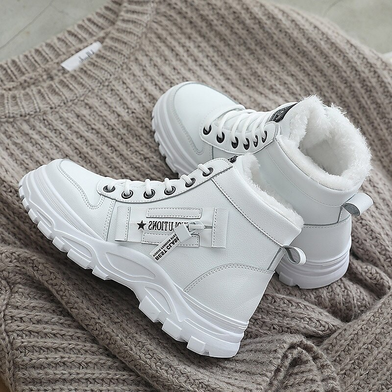 Women's Sneakers Platform Sneakers Outdoor Daily Summer Winter Flat Heel Round Toe Fashion Sporty Casual Walking PU Lace-up Black White 2023 - AED 109 –P5