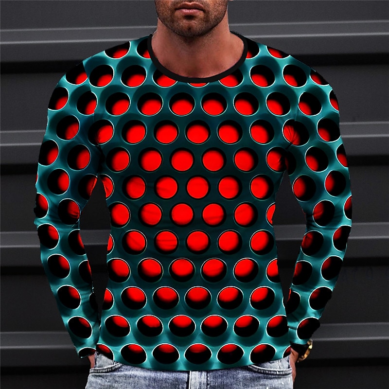 Voor heren Grafisch Meetkundig T-shirt Lange mouw T-shirt 3D-afdrukken Strakke ronde hals Overhemd Modieus Ontwerper Casual Buitensporten Feestdagen Uitgaan Geel blauw Rood Lente & Herfst Kleding S M 2025 - $19.99 –P1