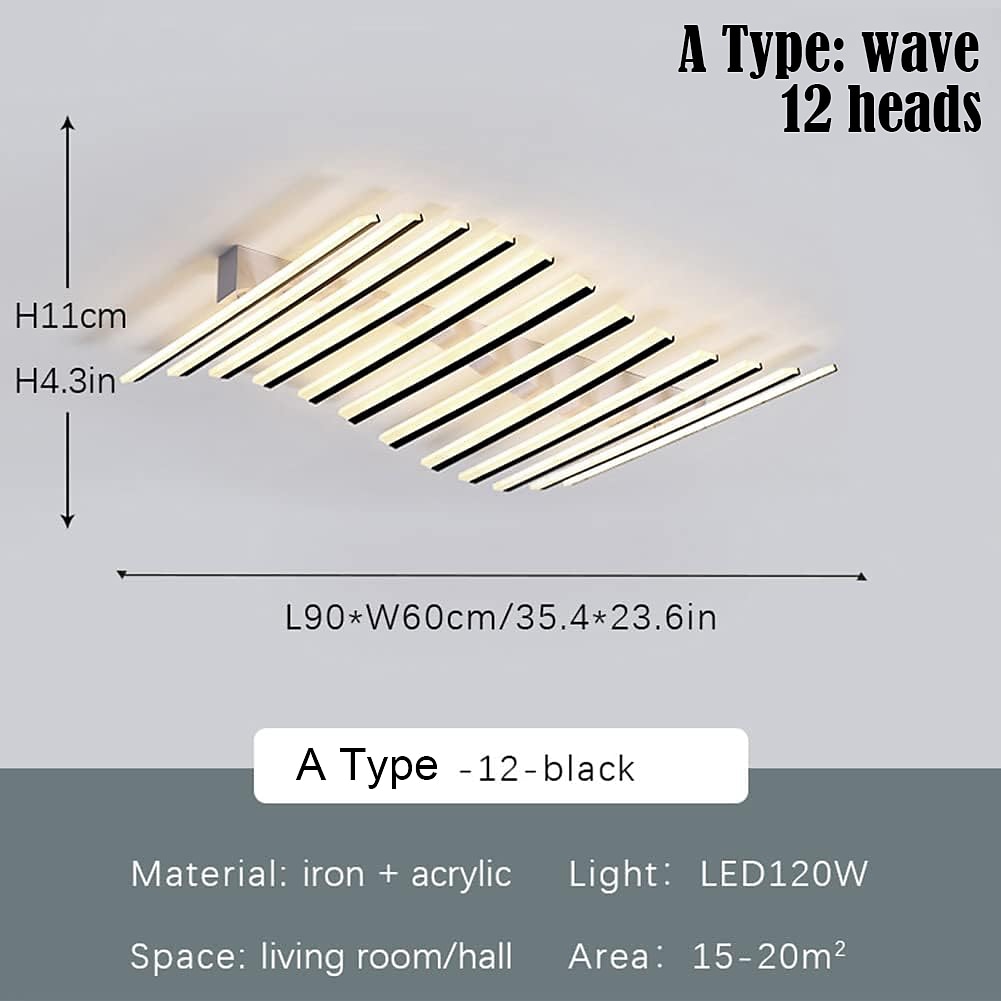 Rectangular Geometric LED Ceiling Lamp 12/15 Head Dimmable Chandelier for Bedroom Livingroom,Dimmable Flush Mount Ceiling Light,Modern Linear LED Ceiling Lights Fixture-Wave 110-240V 2025 - $352.69 –P1