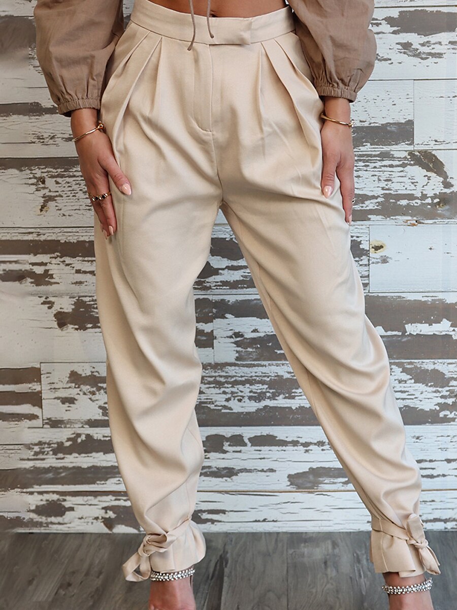 Women‘s Cargo Khaki Pants Chinos Trousers Full Length Micro-elastic High Waist Fashion Streetwear Street Daily rice white S M Fall Winter 2023 - US $39.99 –P4