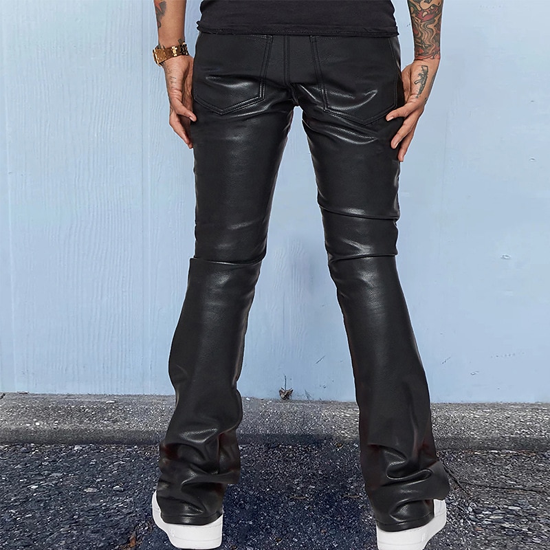 Men's Trousers Faux Leather Pants Casual Pants Pocket Plain Comfort Breathable Outdoor Daily Going out Fashion Casual Black Red 2025 - $32.99 –P3