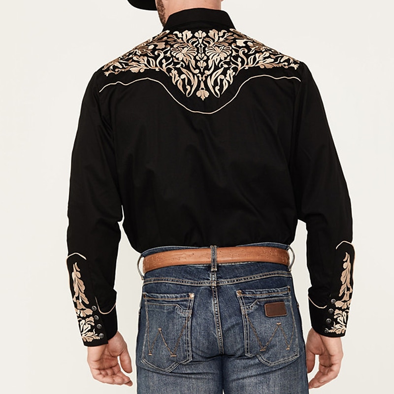 Men's Shirt Western Shirt Cowboy Shirt Long Sleeve Western Style Outdoor Street Casual Daily Fall & Winter Turndown Buttons Print Black 2025 - $26.99 –P2