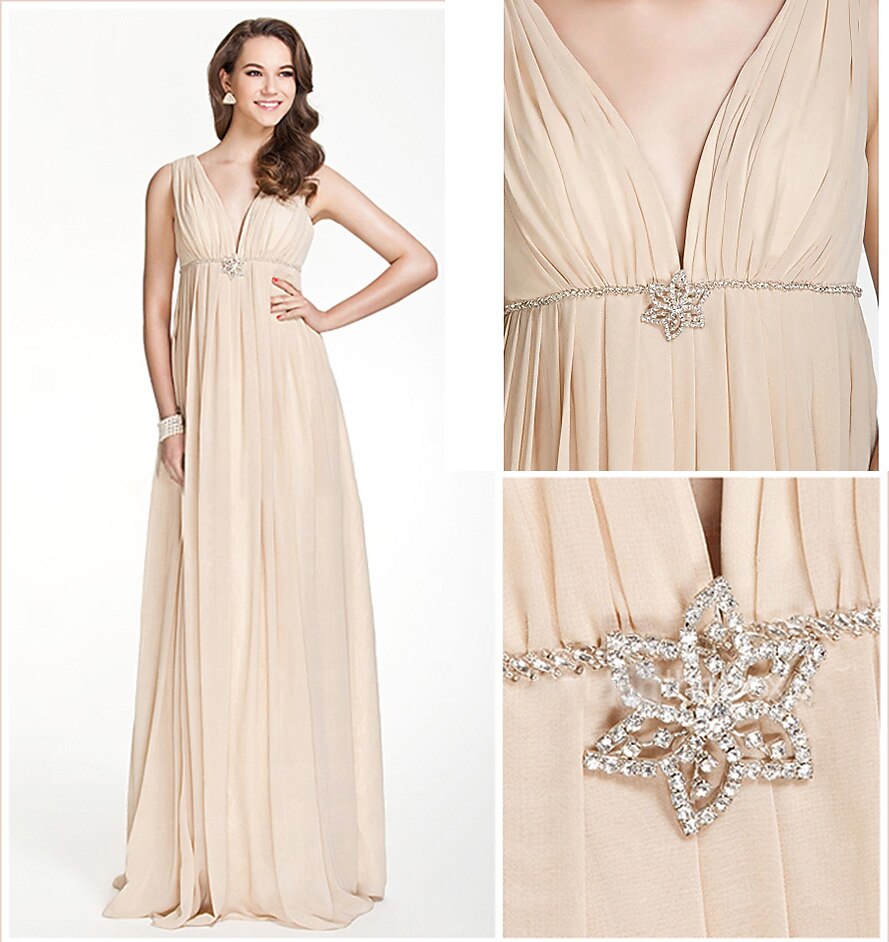 A-Line Bridesmaid Dress V Neck Sleeveless Beautiful Back Floor Length Chiffon with Pleats / Beading / Draping 2022 2026 - $126.99 –P1