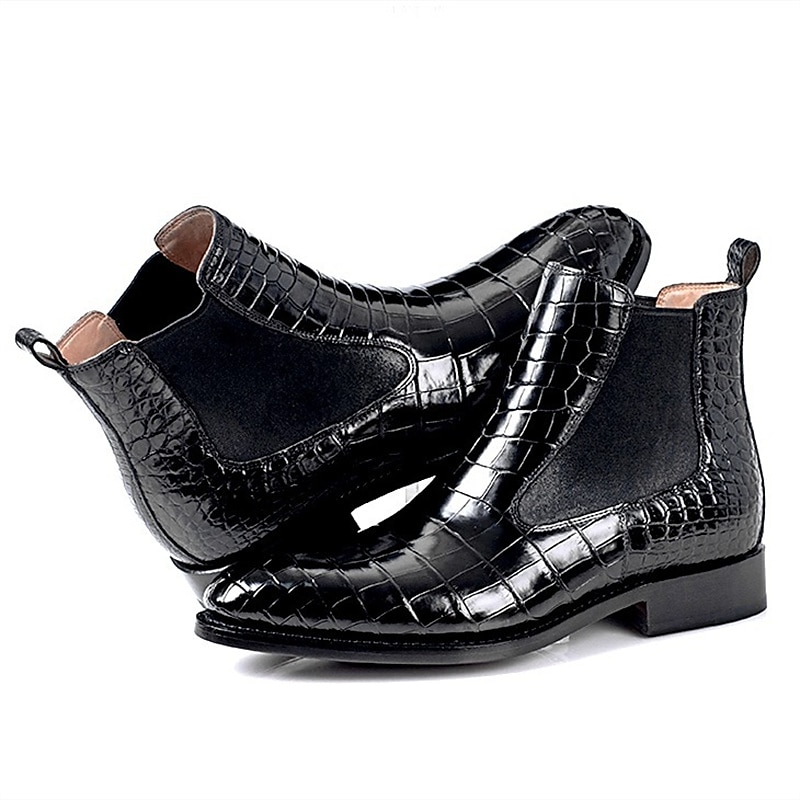 bottines chelsea en similicuir bleu à motif crocodile pour homme – bottines élégantes à enfiler avec empiècements latéraux élastiques pour une tenue formelle et décontractée de 2025 ? $59.99 –P2