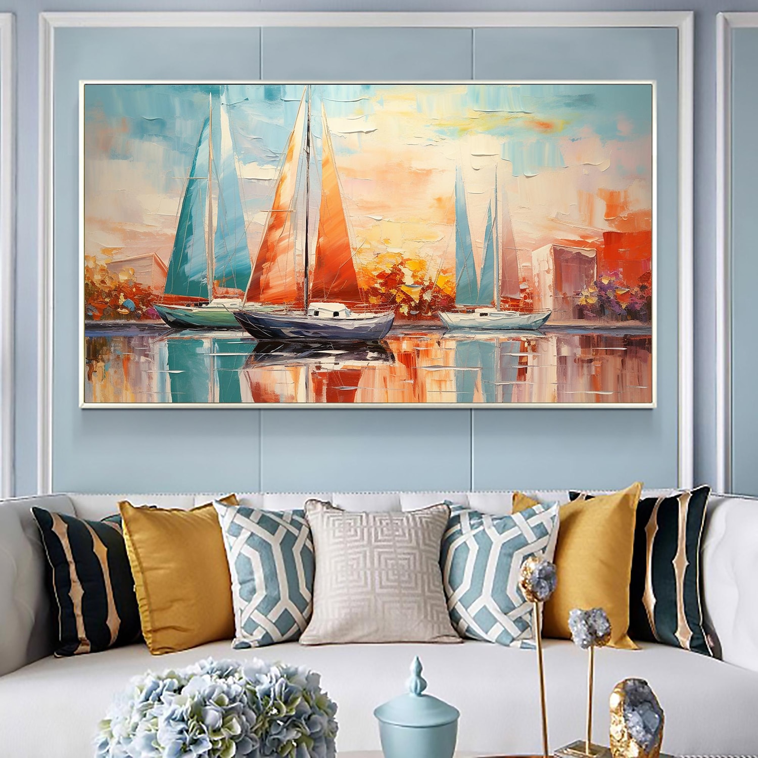 peinture à l'huile faite à la main toile mur art décor original voilier coloré en entier pour la décoration intérieure avec cadre étiré sans peinture de cadre intérieur de 2025 ? $158.99 –P3