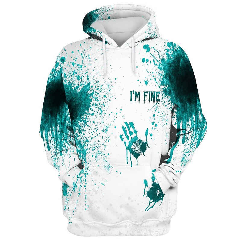 Hombre Estampados manos Sudaderas Sudadera Manga Larga Sudadera con capucha Con Capucha Diario Impresión 3D Víspera de Todos los Santos Festivos Noche Rojo Azul Piscina Estampado Primavera & Otoño 2025 - $26.99 –P2
