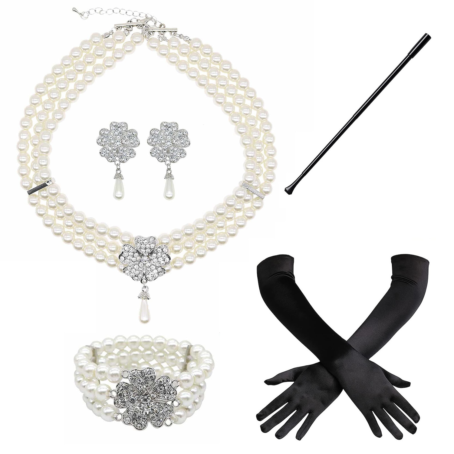Epocă Anii 1920 Gatsby Set accesorii Charleston Invitat la nuntă Costume de fancy Pentru femei Mascaradă Recepția de Nuntă Petrecerea Burlăcițelor Festival Adulți Mănuși Toate Sezoanele 2026 - $34.99 –P7