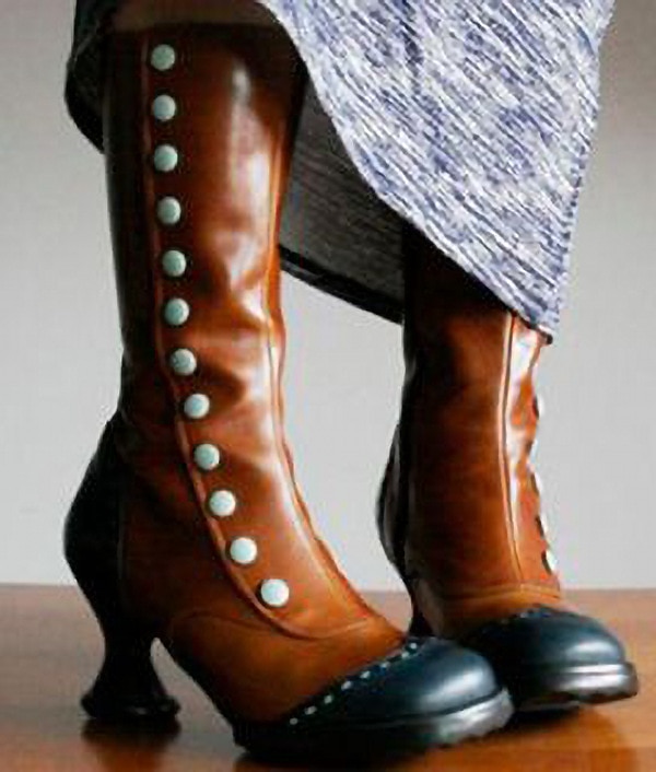 női vintage kékeszöld és lime gombos térdcsizma faragott sarokkal - retro cosplay és divatos lábbeli 2025 - $54.99 –P3