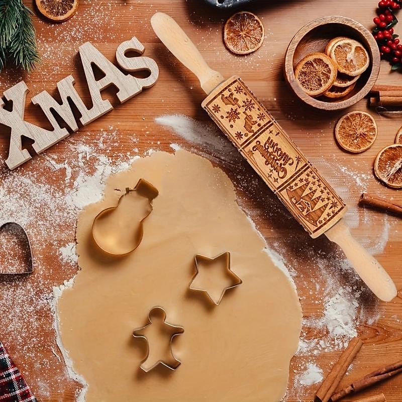 Weihnachts-Nudelholz, Krippenprägemuster, Weihnachts-Holzkrippe mit 3D-Gravur und Jesusmotiv zum Plätzchenbacken 2025 - $11.99 –P6