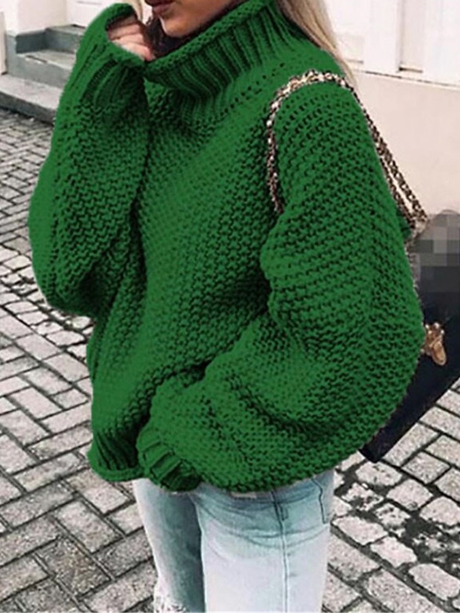 Dame Pullover genser Stilfull Fritid Myk Helfarge Riflet Rullekrage Overstørrelse Langermet Vanlige topper Strikke Daglig Ut på byen Helg Svart Rosa Høst Vinter 2025 - $33.99 –P4