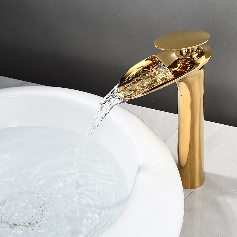 Bathroom Sink Faucet - Waterfall Electroplated / Painted Finishes Centerset Single Handle One HoleBath Taps 2025 - $97.99 –P9