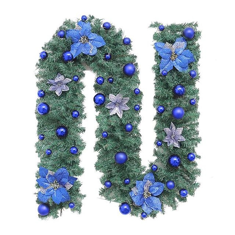 8,8 láb/2,7 m mesterséges karácsonyi füzér lépcsőház dekoráció zöld rattan virágdíszekkel otthoni lépcsők kandalló bejárati veranda ajtó bemutató beltéri kültéri karácsonyi dekoráció 2025 - $29.99 –P5