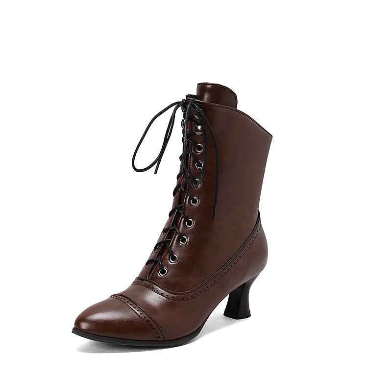 női viktoriánus fűzős bokacsizma – retro műbőr sarkú csizma cosplayhez, bulikhoz és mindennapi viselethez 2025 - $59.99 –P27