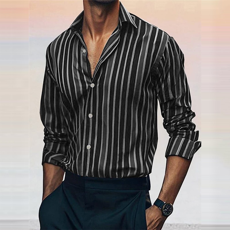 Hombre Camisa camisa occidental Camisa vaquera Raya Exterior Calle Rojo Azul Morado Gris Manga Larga Cuello Vuelto Otoño invierno Ropa Botones 2026 - $27.99 –P2