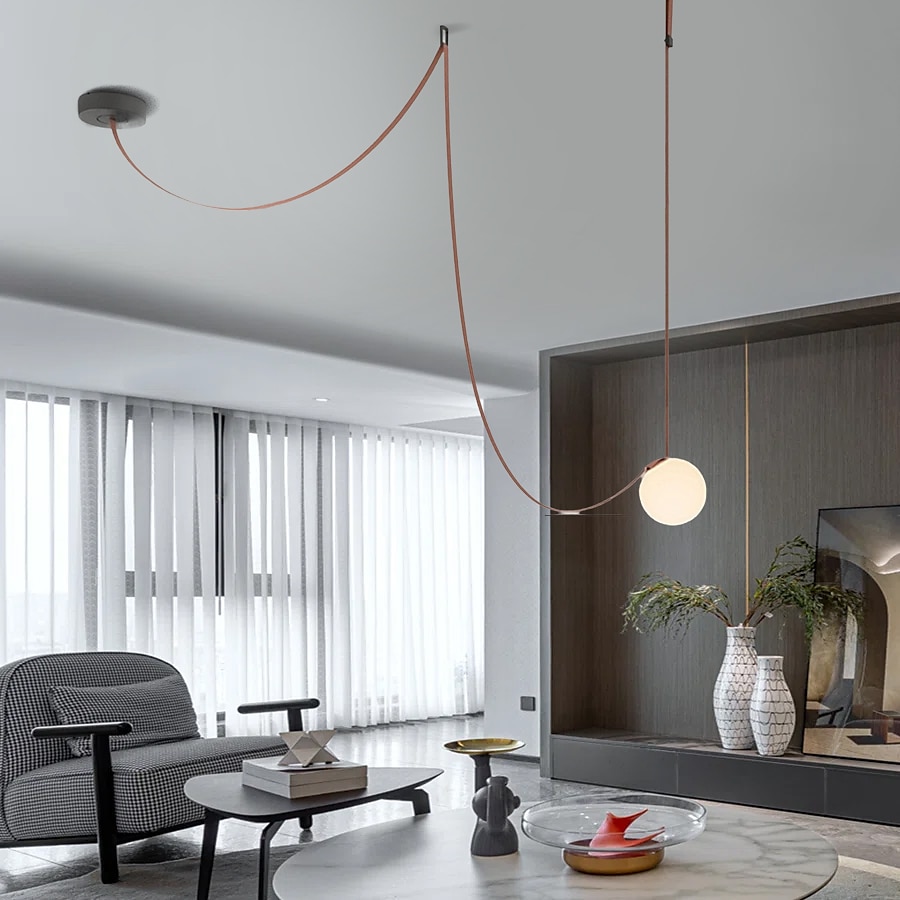Lámpara colgante LED de 1/3/5/7 luces con diseño de racimo, lámpara de araña de cuerda de cáñamo con globo de cristal, lámpara colgante moderna de color negro y rosa, lámpara colgante de montaje 2025 - $229.99 –P11