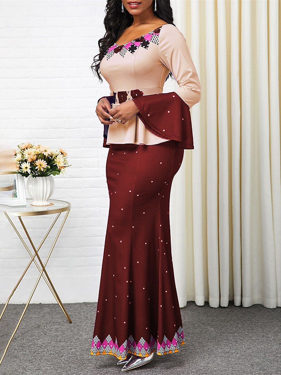 Women's Party Dress Cocktail Dress Wedding Guest Dress Long Dress Maxi Dress Pink Blue Purple Long Sleeve Print Ruched Fall Winter Autumn Off Shoulder Fashion Winter Dress Vacation Fall Dress 2023 S 2023 - AED 151 –P2