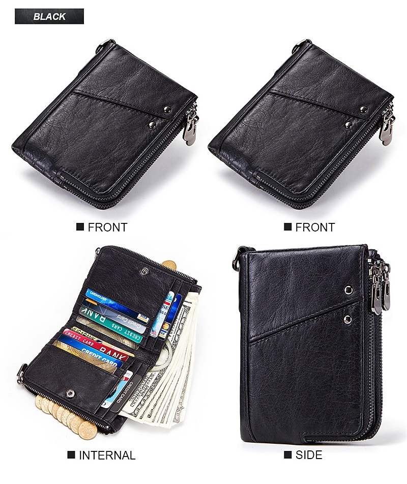 Anti-theft Brush RFID Leather Men's Wallet Multi-function Double zipper Vertical Wallet Top layer leather fashion casual change bag 2026 - $25.99 –P19