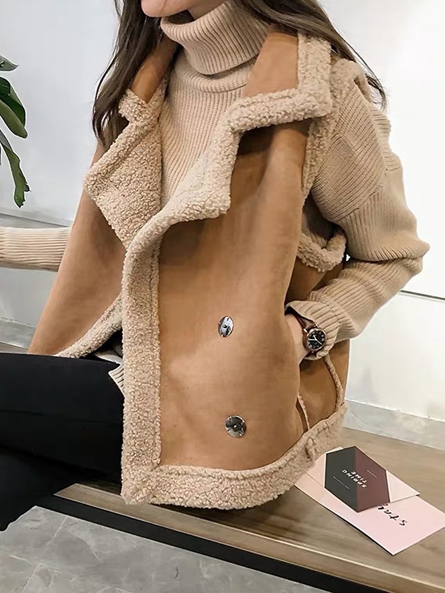 Women's Suede Vest Shearling Vest Fleece Lined Teddy Gilet Sleeveless Sherpa Jacket Winter Coat Fall Warm Windproof Lapel Coat Casual Street Plain  Khaki Beige Gray 2023 - US $31.99 –P2