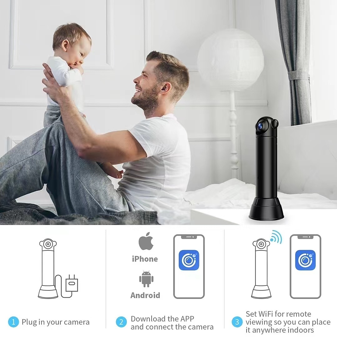 2025年 HD 1080 wifi ワイヤレスカメラ 360 度回転携帯電話リモートナイトビジョンホーム屋内モニター  コレクション – $43.99 –P6