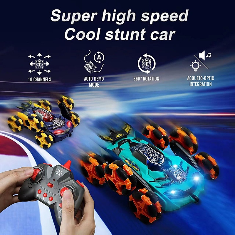 2.4g Remote Control Six Wheel Stunt Remote Control Car Can Automatically Demonstrate Toy Car Lighting Music Deformation Car Drift And Rolling 2025 - $67.99 –P2