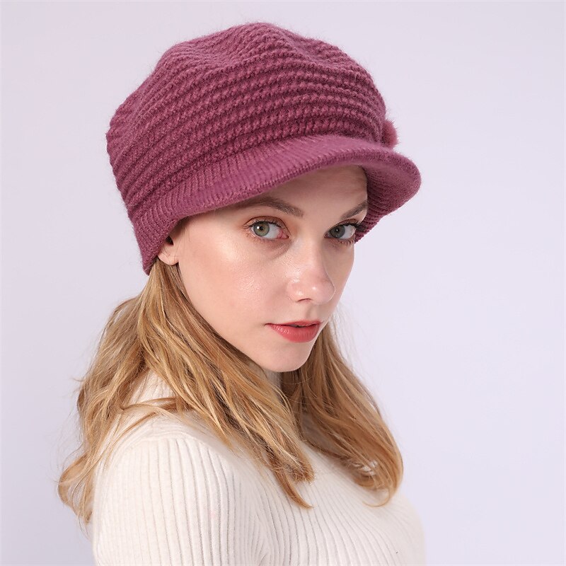 laço de chapéu de malha feminino & chapéu de inverno térmico com decoração de pompons e viseira de sol para exterior de 2025 por $21.99 –P3