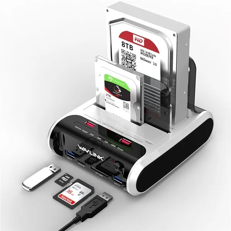 Docking station per disco rigido esterno dual bay da USB 3.0 a SATA per 2.5 & HDD/SSD SATA i/ii/iii da 3,5 con clone offline e lettore di schede hub a ricarica rapida che supporta uasp & fino a 2 x 10 del 2025 a $118.99 –P4