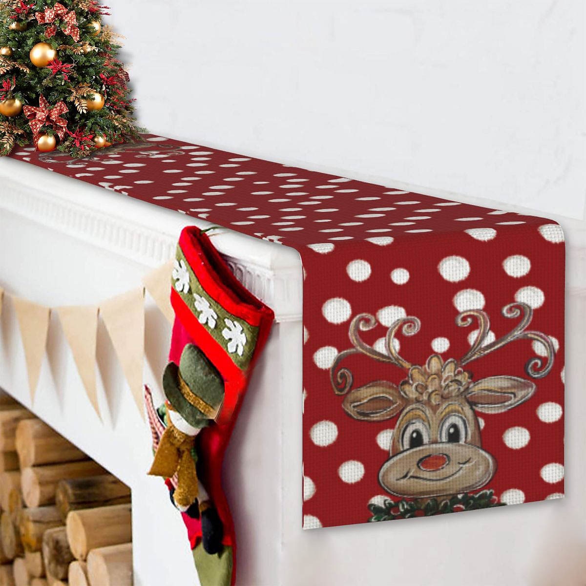 corredor de mesa vermelho, decoração de mesa sazonal em estilo fazenda de férias de inverno de 2025 por $2.49 –P21