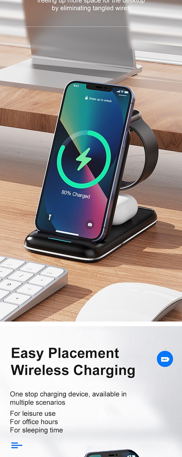 3 in 1 Foldable 15W Fast Wireless Charger Stand For iPhone 14 13 12 Pro Max Apple Watch Airpods Pro Wireless Charging Station 2025 - $36.99 –P5