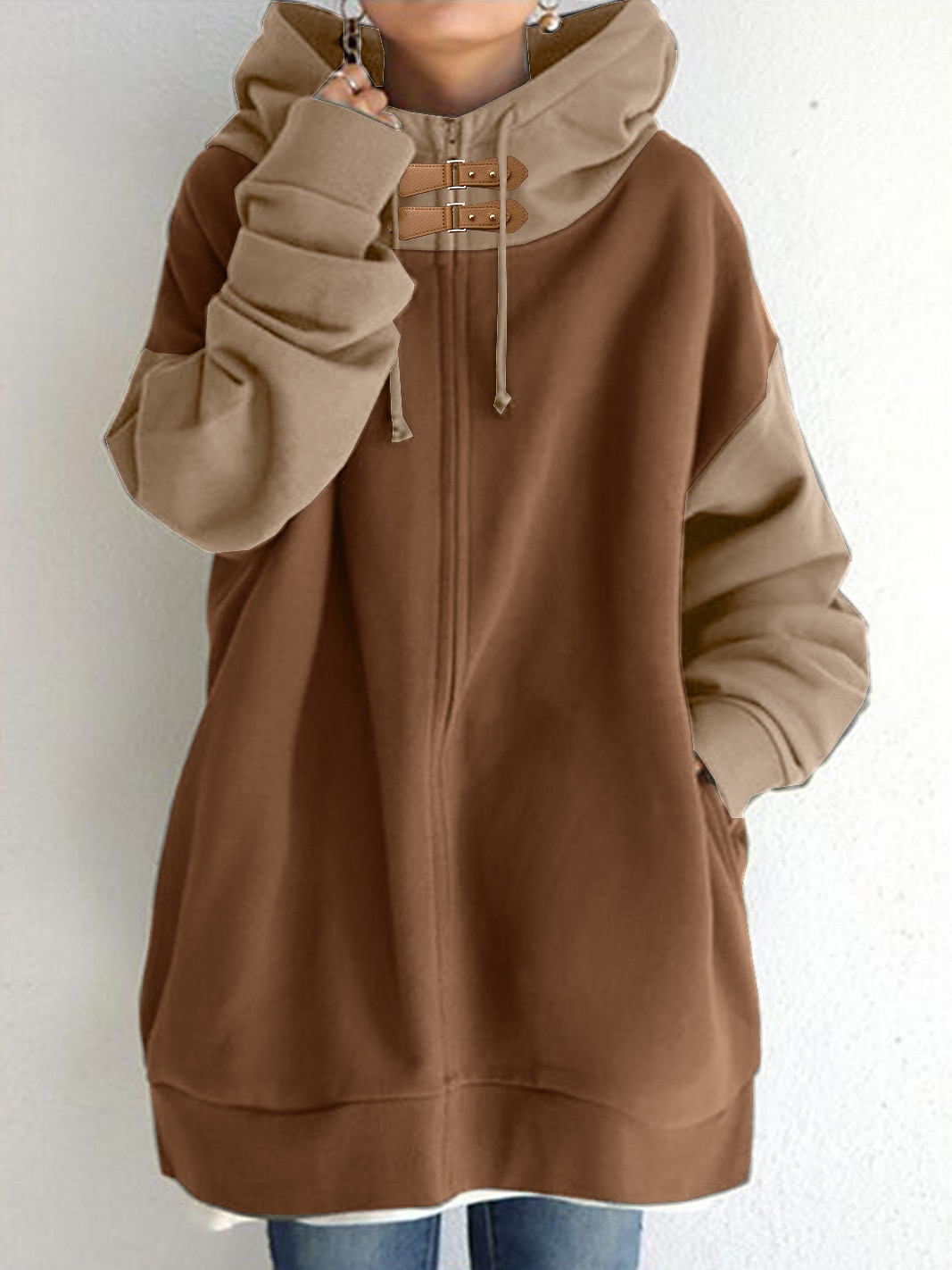 Women's Hoodied Jacket Causal Zipper Comfortable Fashion Loose Fit Outerwear Long Sleeve Fall light coffee S 2023 - US $25.99 –P3