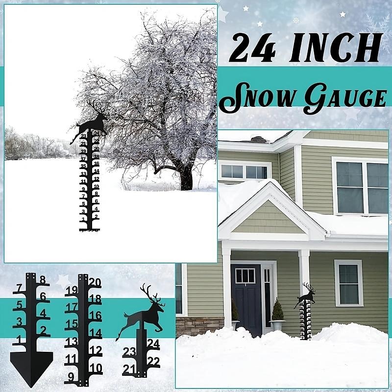 Outdoor Snow Gauge, 24 Inches Winter Snowflake, Snowman, Elk Metal Iron Ruler, Manual Metal Snow Measuring Stick Garden Pile, Christmas Rain Gauge Outdoor Decoration Gift 2025 - $18.99 –P1