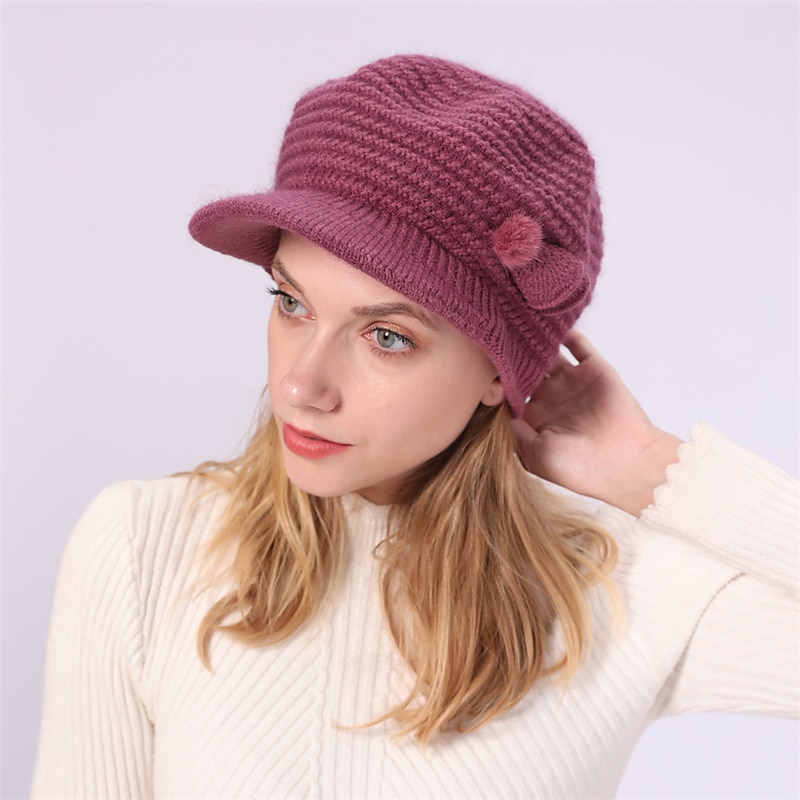 laço de chapéu de malha feminino & chapéu de inverno térmico com decoração de pompons e viseira de sol para exterior de 2025 por $21.99 –P4