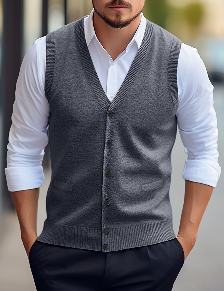 Herren Weihnachtspullover Pullunder Kleid Pullover Strickjacke Gerippt Stricken Standard Tasche Strick Glatt V Ausschnitt Warm-Ups Moderne zeitgenössische Freizeitskleidung Ausgehen Bekleidung Winter 2025 - $35.99 –P4