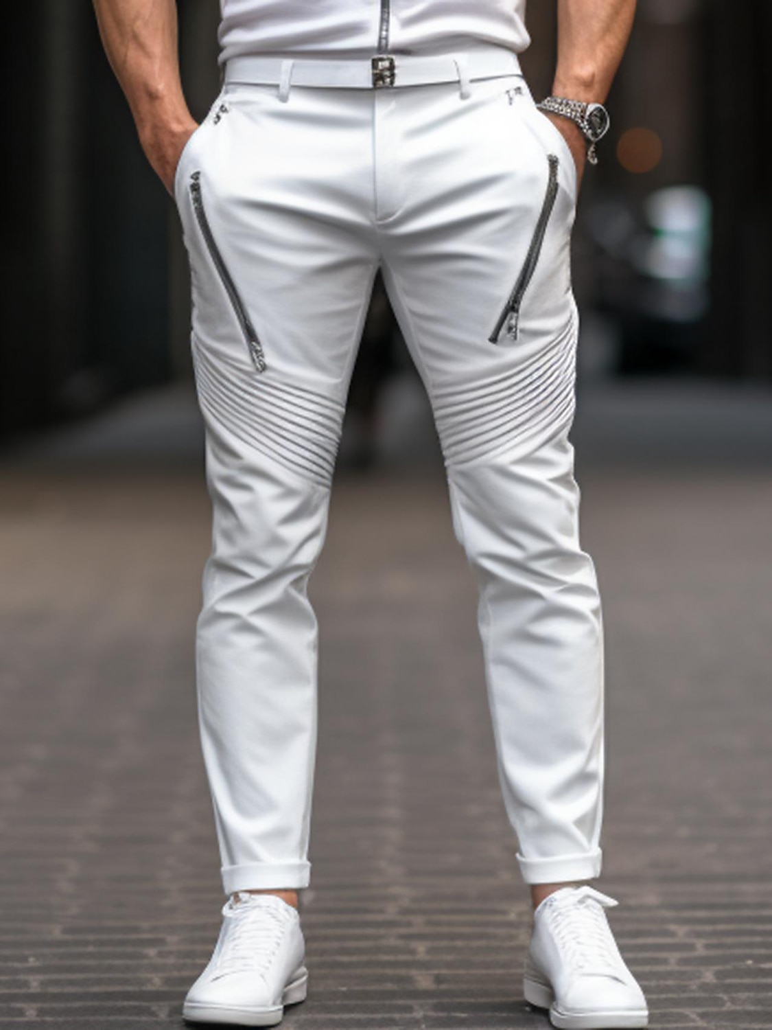 Men's Trousers Chinos Chino Pants Pocket Plain Comfort Breathable Outdoor Daily Going out Cotton Blend Fashion Casual Black White 2023 - AED 101 –P1