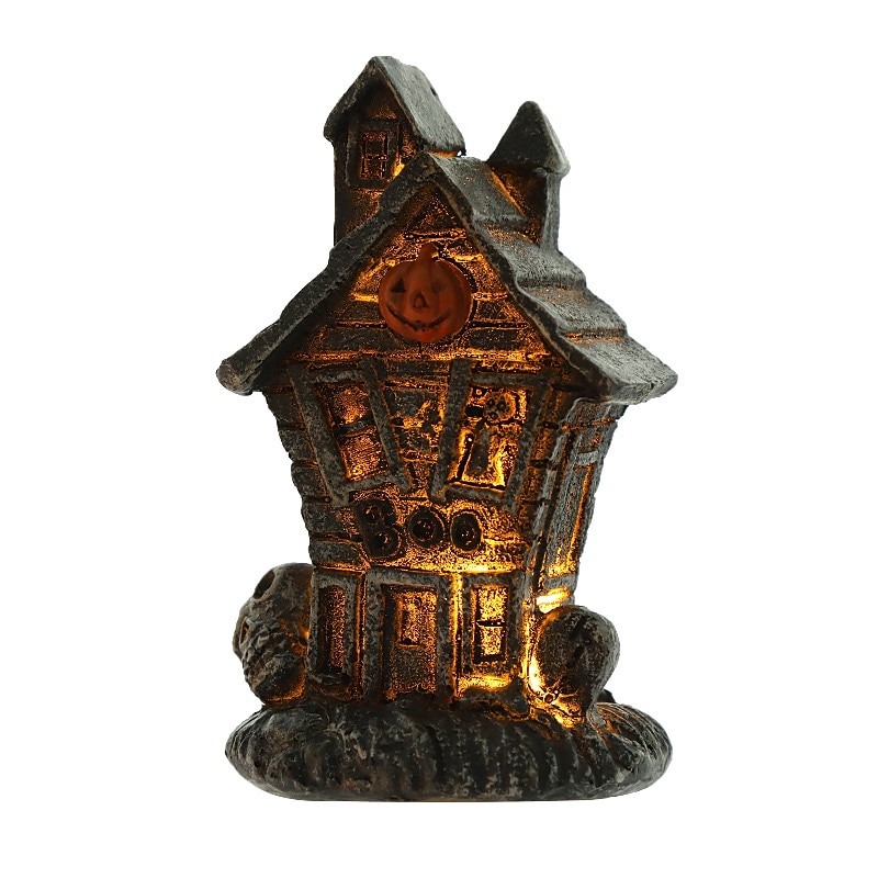 halloween vánoční pryskyřice strašidelný dům - osvětlené halloweenské vesnické domy s figurkami, kolekce halloweenská vesnice ozdoba do interiéru 2025 - $17.49 –P4