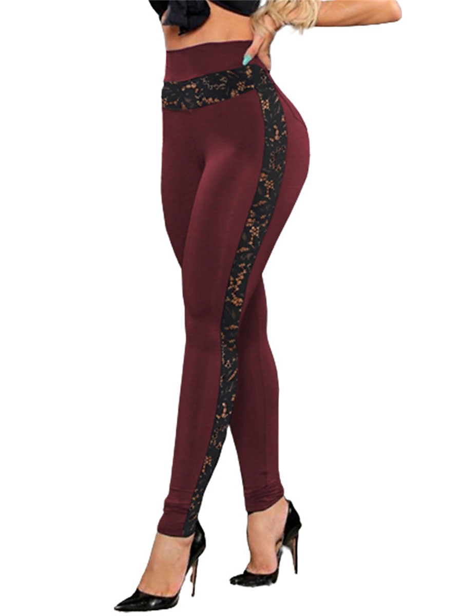 Women's Pants Trousers Leggings Fashion Sexy Casual Full Length High Waist Plaid Lace Patchwork Breathability Comfortable Micro-elastic Outdoor Yoga Daily Wear Wine Black Brown Dark Blue Fall Winter 2025 - $18.99 –P2