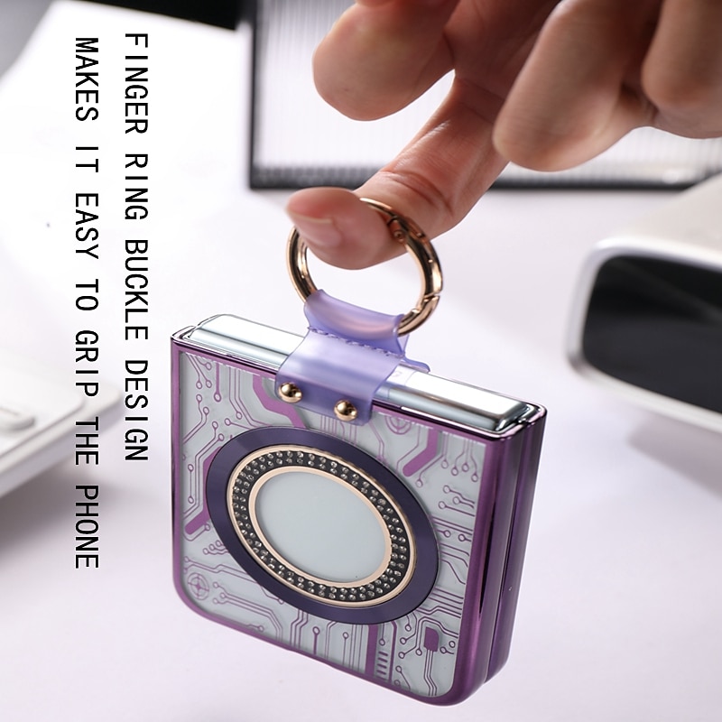 Phone Case For Z Flip 6 Z Flip 5 Back Cover Magnetic Adsorption With Magsafe with Stand Holder Ring Holder Full Body Protective Retro TPU Plating Metal 2025 - $21.99 –P9