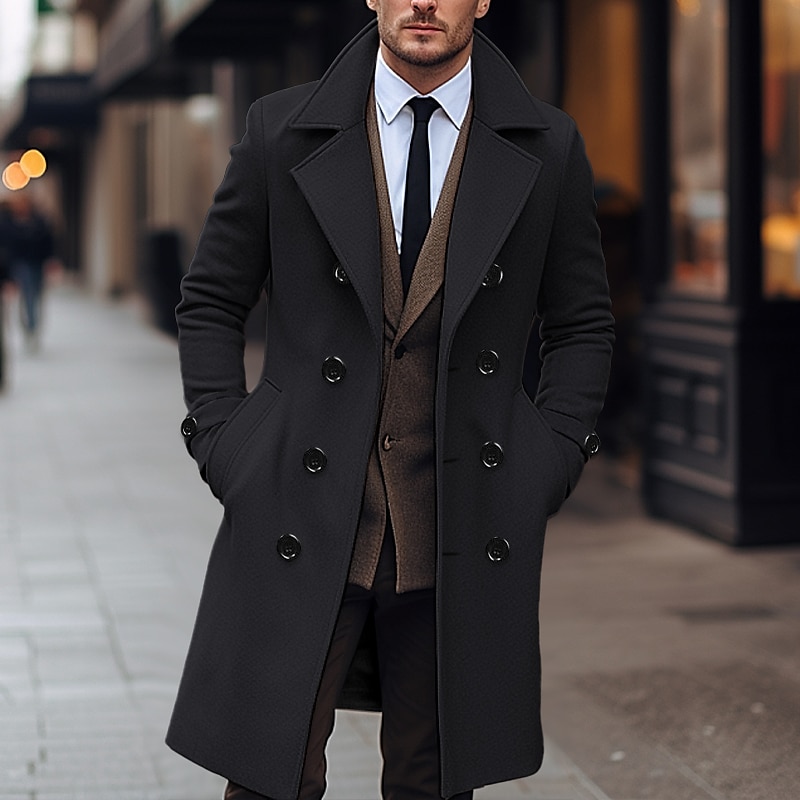 Herr Vinterkappa Rock Peacoat Trenchcoat Utomhus Dagliga kläder Höst vinter 95% polyester 5% bomull Håller värmen Vindtät jacka Ytterkläder Kläder Mode Streetwear Slät Kavajslag Dubbelknäppt 2025 - $47.99 –P7
