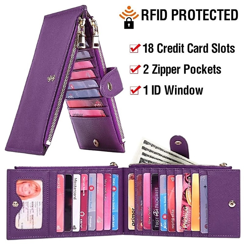 RFID Blocking Bifold Purse Credit Card Holder PU Leather Billfold Card Holder Wallet Double Zipper Hasp Card Purse 2026 - $22.99 –P1