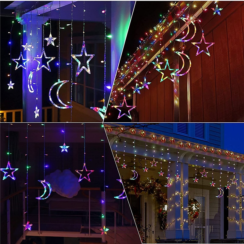 Luz de luna y estrella LED con energía solar y control remoto, iluminación navideña para vacaciones, luces LED de cadena flexibles para guirnalda, césped, patio, camping, decoración colorida, 2025 - $59.99 –P14