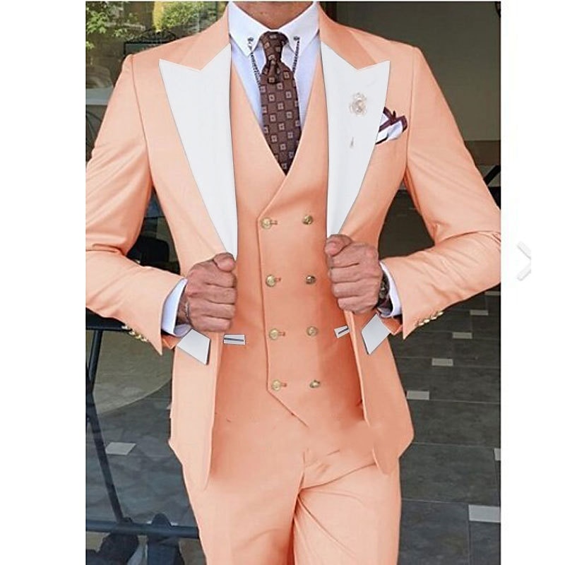 US$89.32-Latest Design Yellow Pink Red Men Suits 3 Piece Groom Wedding Suit  Sets Business Formal Jacket Vest Trousers Dress Tuxed-Description