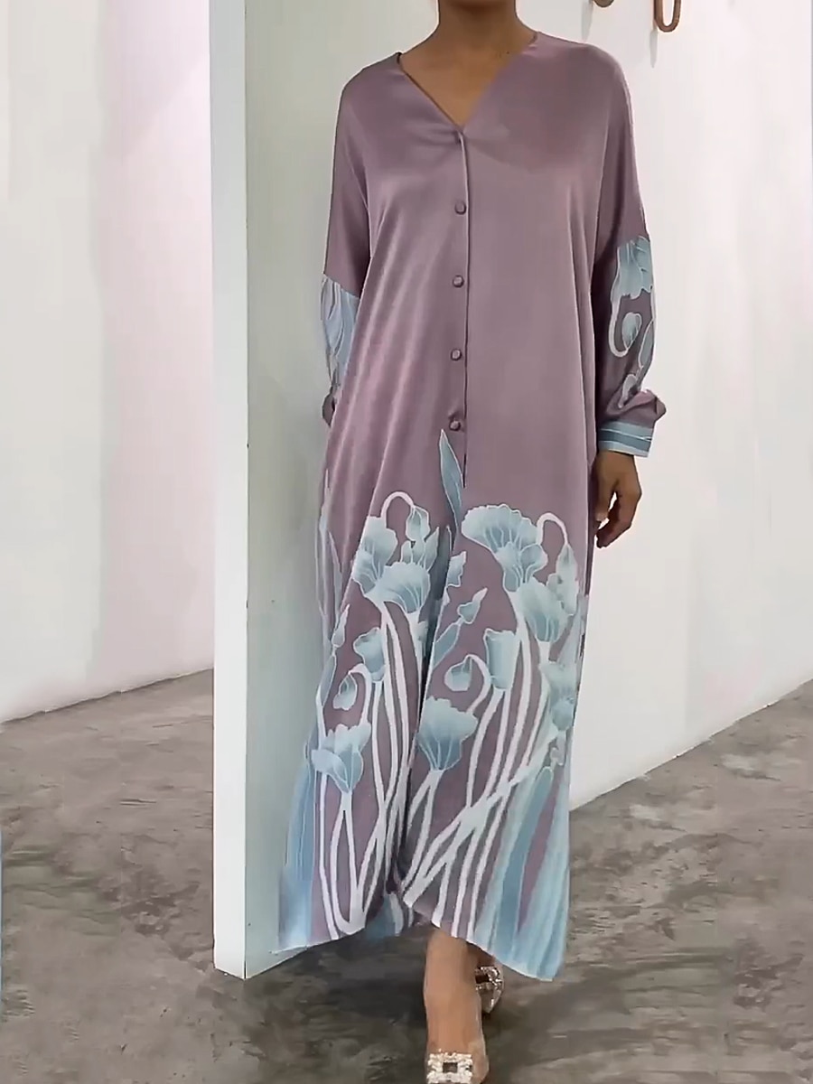 Damen schwarzes kleid Ballkleid abendkleider Taste Gespleisst V Ausschnitt Langarm Blumen Formal kleid hochzeitsgast Weiß Purpur Frühling Winter 2025 - $46.99 –P3