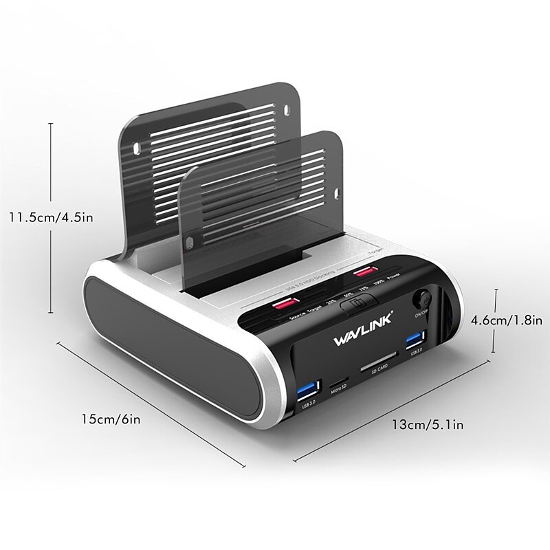 Док-станция для внешнего жесткого диска USB 3.0 и SATA с двумя отсеками для 2.5 & 3.5 sata i/ii/iii hdd/ssd с автономным клоном и концентратором быстрой зарядки, кард-ридер поддерживает uasp & до 2 х 2025 - $118.99 –P5