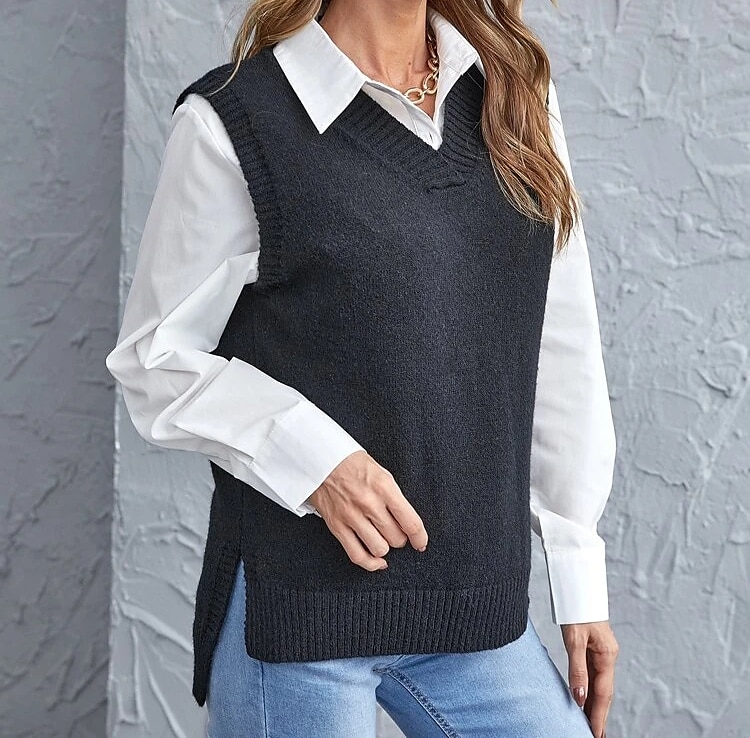 Women's Sweater Vest Pullover Sweater Jumper V Neck Ribbed Knit Nylon Acrylic Rayon Patchwork Summer Spring Fall Regular Home Daily Stylish Casual Soft Long Sleeve Solid Color Black Light Green Wine 2023 - US $25.99 –P1