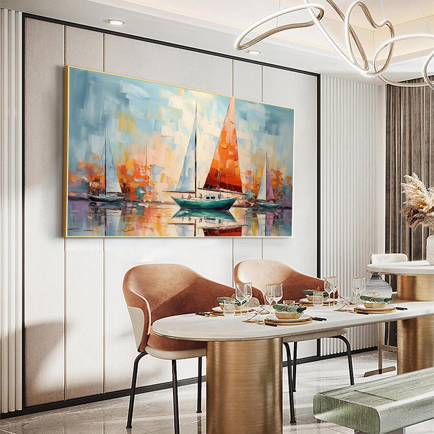 peinture à l'huile faite à la main toile mur art décor original voilier coloré en entier pour la décoration intérieure avec cadre étiré sans peinture de cadre intérieur de 2025 ? $158.99 –P10